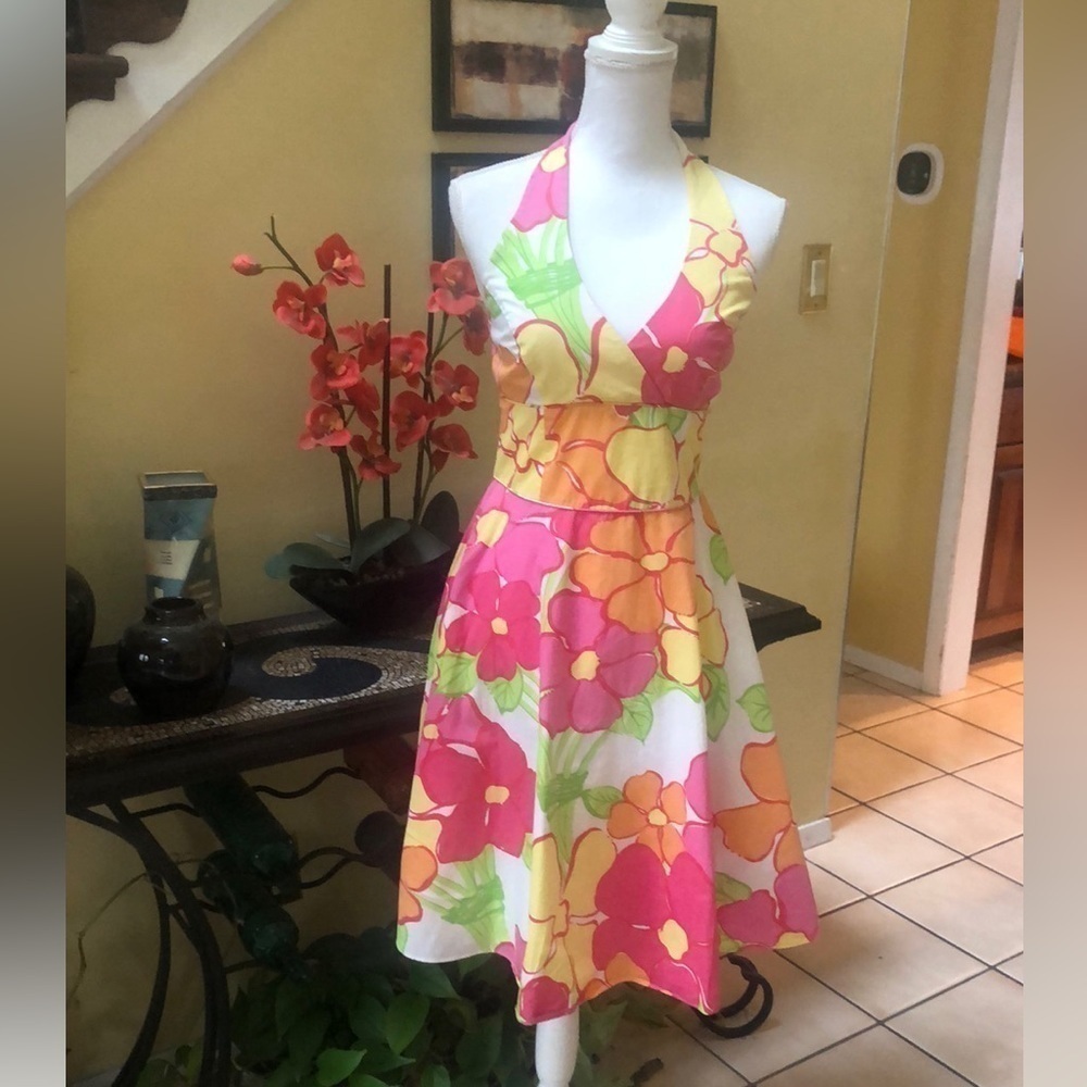 Lilly Pulitzer🚫SOLD🚫White Label Vintage Floral Midi Halter Tie A line Dress - Picture 5 of 15